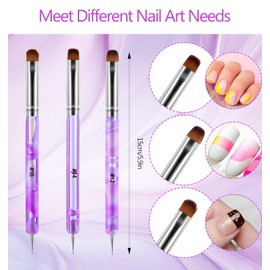 Pack of 3 Gel Brushes for Nails, Gel Brush for Nails, Dual-Ended Acrylic Gel Brush with French Tip and Design Builder for Professional Nail Design