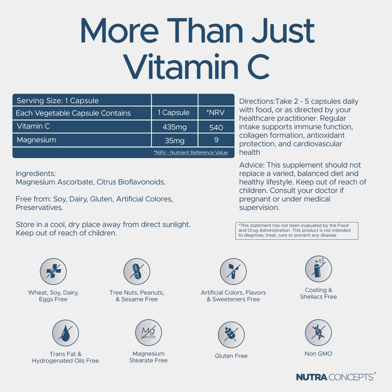 Nutraconcepts Vitamin C+ Bioflavonoids - 90 Vegan Capsules - Supports