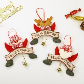 New Christmas Cute Character Santa & Elk Handkerchief Ornament lf1306 Free Size/Option NO.2 10ea