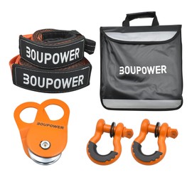 EcoExplorer Snatch Block Pulley Kit with 10 Ton Snatch Pulley, 3" x8' Tree Saver Strap + 3" x20' Tow Strap, 3/4" D Ring Shackles and Winch Line Dampener Bag, Snatch Truck Accessories Orange