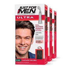 Just For Men Ultra, Tinte para Canas Castaño Medio U45 con Cepillo de Fácil Aplicación, 35g. Paquete de 3