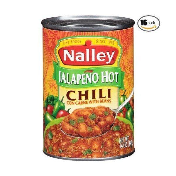 Nalley Jalapeno Hot Chili Con Carne with Beans, 14-Ounce Cans (Pack of 16)