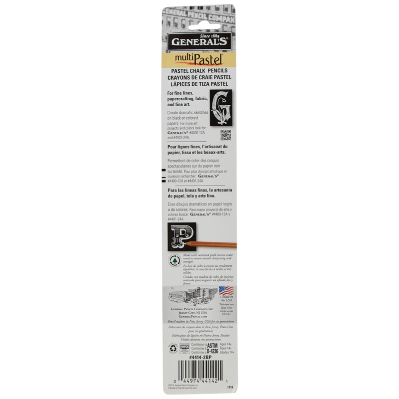 General Pencil 2 Piece Multi-Pastel Chalk Pencils, White