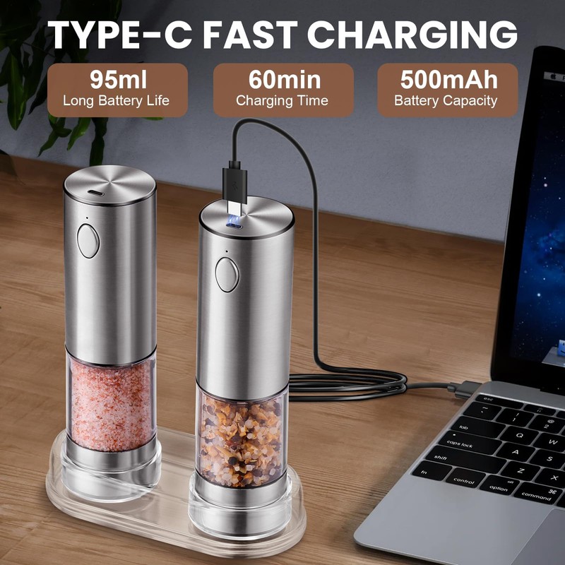 Fzaqwen Electric Salt and Pepper Grinder Set Rechargeable - Automatic