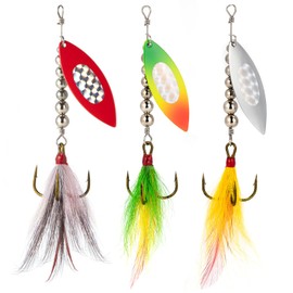 Dr.Fish 3 Pack Musky Spinners, Bucktail Spinnerbait French Blade 3/4oz 6 Inches Muskie Lures, Stainless Steel Shaft Beads Treble Hooks Freshwater Kokanee Bass Lures Mixed Colors