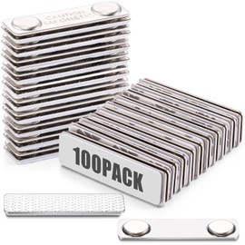 Chinco 100 Sets Magnetic Name Tags Name Tag Magnet Adhesive Badge Metal Pin Magnetic Back Silver Nametag Fasteners for Trade Shows Shirts(2 Neodymium Magnets)