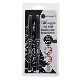 Manuscript Callicreative White Italic Markers in Medium – 2 Pieces – Callicreative Markers with 2.5mm Italic Chisel nibs in White – Ideal for Exploring The Art of Hand Lettering!, 182mmx 94mm x 26mm