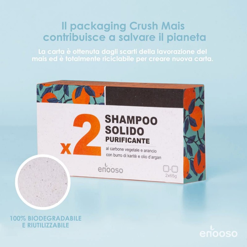 Solid organic shampoo cleansing and nourishing with vegetable charcoal -