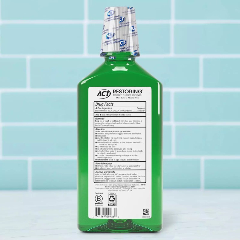 ACT Restoring Zero Alcohol Fluoride Mouthwash 33.8 fl. oz. Strengthens