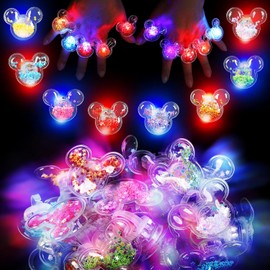 Artículos de Fiesta de Ratón 24 Piezas Anillos con Luz LED de Oreja de Ratón con Brillantina Anillos Luminosos para Dedos Juguetes para Suministros de Fiestas de Cumpleaños Premios de Aula Rellenos de