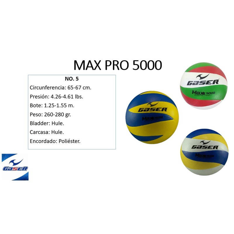 Gaser Balón Vóleibol MAX Pro 5000 No.5 (Amarillo, Azul)