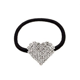 FXQHAN Fashion Bling Crystal Rhinestone Hair Ties Hair Bands Hair Ropes Hair Elastics Hair Circles Scrunchies Hair Accessories Headband for Women Girls (Silver Heart)