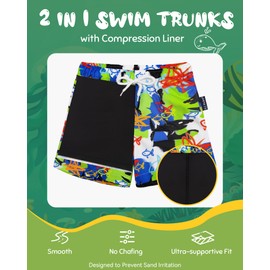 EZ Moms Youth Boys Swim Trunks with Compression Liner Stretch Toddler Swim Shorts Quick Dry Anti-Chafe Swimming Trunks for Boys Board Shorts 8-10 Boy Bathing Suit with Boxer Brief Liner Boy Swimwear