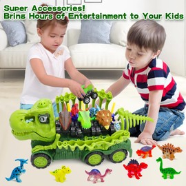 Dinosaur Monster Trucks for Boys 2 3 4 5 6 7 8 Years Old Dino Vehicles Transport Carrier Car Game Toys for Kids 4-6 with Sound Light Dinosaur Figure Play Set for 3-5 Girls Kids Birthday Gift