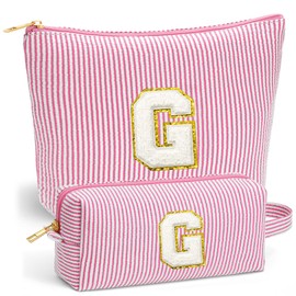 Fohufo Travel Makeup Bag Organizer - Travel Essentials Toiletry Bag for Women, Initial Travel Toiletry Bag with Zipper | Preppy Stuff Birthday Gifts for Women Mom Daughter (Pink Letter G)
