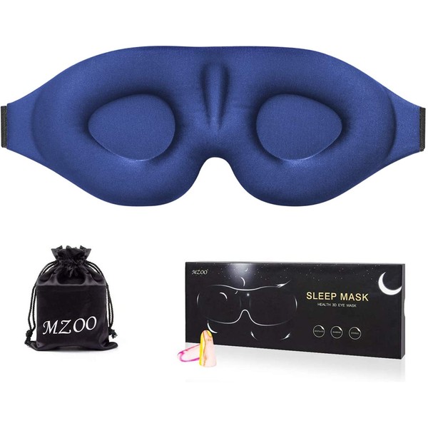 MZOO Sleep Eye Mask for Men Women, 3D Contoured Cup Sleeping Mask & Blindfold, Concave Molded Night Sleep Mask, Block Out Light, Soft Comfort Eye Shade Cover for Travel Yoga Nap, Blue