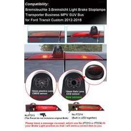 18mm HD Car Third Roof Top Mount Brake Light 3 Rear View Camera Parking Safety Assistant System, Night Vision Waterproof for Ford Transit Custom 2012-2016 Stop lamp Transporter Business MPV SUV Bus