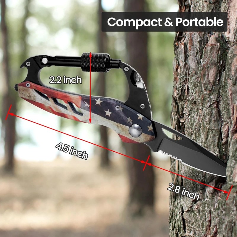 NoBrand Multitool Carabiner Knife Tools for Men, Style: USA Flag