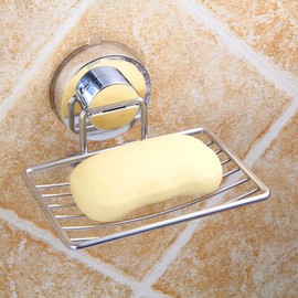 Suction Cup Soap Dish Holder, No Drilling Removable Stainless Steel Bar Soap Sponge Holder Wall Mounted for Shower, Bathroom and Kitchen Sink