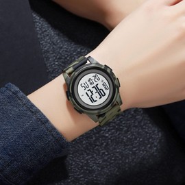 TONSHEN Men's and Women's Sports Watches LED Electronic Digital Watch Outdoor Sports Watch Waterproof Double Time Alarm Stopwatch Plastic Watches, Green, Strap.