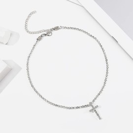 Ushiny Vintage Necklace Sparkling Rhinestone Cross Necklaces Silver Party Rave Crystal Chain Necklace Jewellery Set for Women and Girls