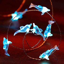 Nautical Themed Decor, Dolphin String Twinkle Fairy Lights 10 ft Silver Wire 40 LED Battery Operated with Remote Whales for Indoor Festive Wedding Birthday Mirror Home Bedroom Party Decorations