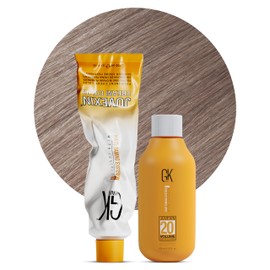 GK HAIR Global Keratin 9.1 Very Light Ash Blonde Hair Color Cream Tube (3.4 Fl Oz/100ml) + 20 Volume Developer (5 Fl Oz/150ml) - Professional Permanent Long Lasting Toner Dye