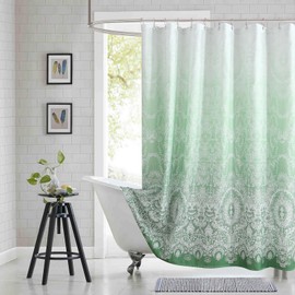 BESTRIPES Extra Long Shower Curtain - Chantilly Lace Design, Heavyweight Polyester, Grass Green to White Ombre, 72" W x 84" H