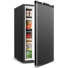Feelfunn Mini Fridge with Freezer - 3.2 Cu.Ft Single Door Mini Refrigerator with Adjustable Thermostat, Small Fridge for Bedroom, Apartment, Dorm - Black