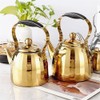 Stainless Steel Golden Teapot, 2000ml (67.63oz) with Infuser and Heat-Resistant