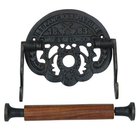 AB Tools StPancras Traditional Toilet Roll Holder Cast Iron Wooden Roller Victorian Railway Station Vintage Design