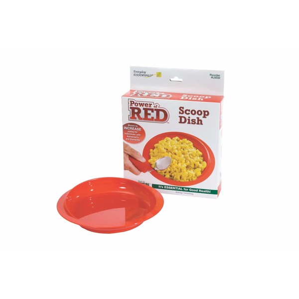 Essential Medical Supply Power of Red Adaptive Scoop Dish with Suction Cup Bottom and Rimmed Side for Easier Eating - Includes 2 Dishes