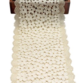 5 Yards Forget-me-not Floral Lace Ribbon Stretchy Embroidered Tulle Lace Trimming Fabric Width 18cm for Hair Accessories Sewing Crafts Wedding Party Decorations(Beige)