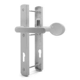 TSS White UPVC Door Handle Pair Set, Lever Moveable Pad 92mm PZ (Centres), Sprung, Lever Lever, 215mm Top Screw to Bottom Screw, 3X Fixing Points, Backplate 260mm x 35mm (White)