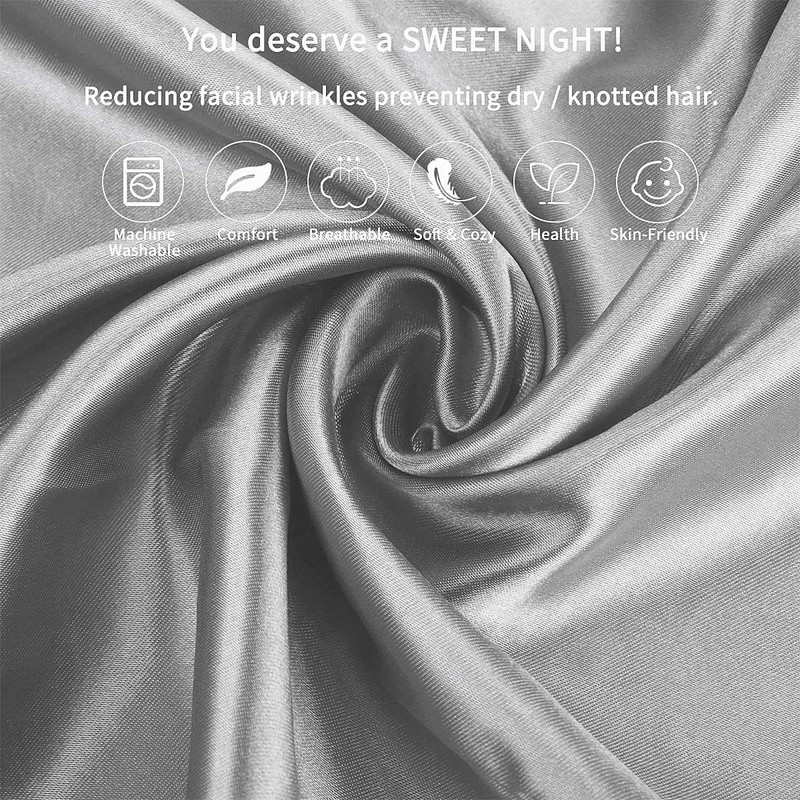 2 Pack Grey Satin Pillowcases for Hair and Skin, Softer