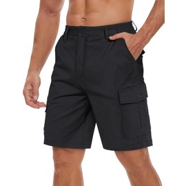 TACVASEN Men's Work Shorts Elasticated Waist Summer Cotton Lightweight Outdoor Cargo Shorts for Walking (32, Black)