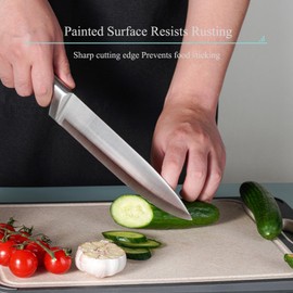 Knife Set, 9-Piece Kitchen Knife Set with Sharpener,Scissors, Non Stick Sharp Stainless Steel Chef Knife Set with Acrylic bracket for Kitchen Cutting Slicing Dicing Chopping (Gradient Red)