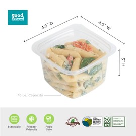 good natured Deli Container - 16 oz. Pack of 675-99% Plant-Based Clear Food Storage Containers – Compostable, Stackable Square Containers – Multi-Purpose Food Storage - BPA-Free Food Packaging