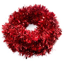 ESINO 6M Red Christmas Tinsel Garland, Fluffy and Shiny Tinsel for Xmas tree, Metallic Chunky Tinsel for Xmas Party Backdrops Wall Garland Tree Indoor and Outdoor Decor