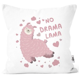 MoonWorks® Kissen-Bezug Spruch No Drama Lama Kissen-Hülle Deko-Kissen Baumwolle weiß Unisize