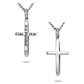 Shields of Strength Stainless Steel Women’s Mini Tapered Cross Necklace Inscribed with John 19:30 Bible Verse Young Girls Christian Jewelry Gifts