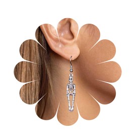 Yheakne Punk Skeleton Earrings Silver Skeleton Earrings Skeleton Bone Earrings Gothic Skull Skeleton Earrings Scary Dead Bone Earrings Jewellery for Women and Girls