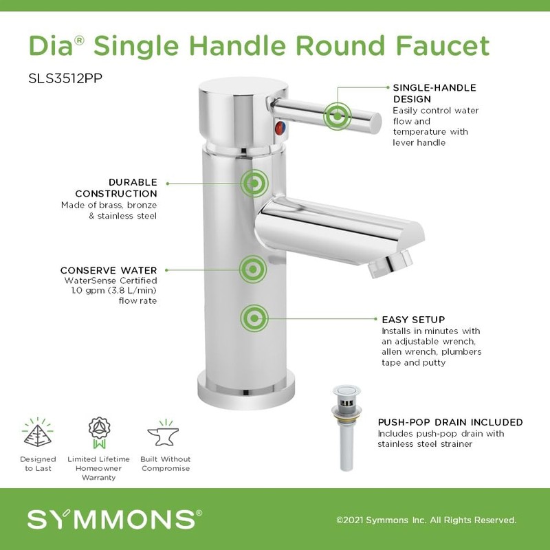 Dia Single-Hole Single-Handle Bathroom Faucet with Push Pop Drain (1.0