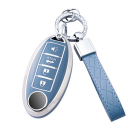Flensent Key Fob Cover with Keychain for Nissan Altima Sentra Rogue Pathfinder Murano Armada Maxima (BLUE)
