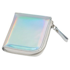 Faleto Hipster Laser PU Leather Wallet with Zip Business Card Holder Credit Card Holder for Men and Women, 4 Compartments, silver