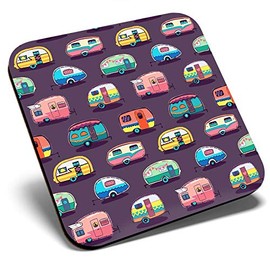 Great Single Coaster Square - Fun Caravans Caravan Camping |Glossy Quality Coasters | Tabletop Protection for Any Table Type #3172