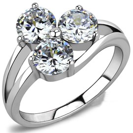 Jude Jewelers Stainless Steel Three-Stone Wedding Engagement Anniversary Ring (Silver, 13)