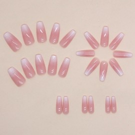 DANMANR Square Fake French Nails False Long Nails Full Cover Acrylic Long Fake Nails for Women and Girls 24PCS (Color 16)