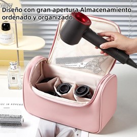 Estuche Organizador para Dyson Air Wrap/Shark Flexstyle - Bolsa de Viaje Impermeable con 5 Compartimentos, Gancho para Colgar-Protector Acolchado para Secadoras, Planchas y Rizadores (Rosa)
