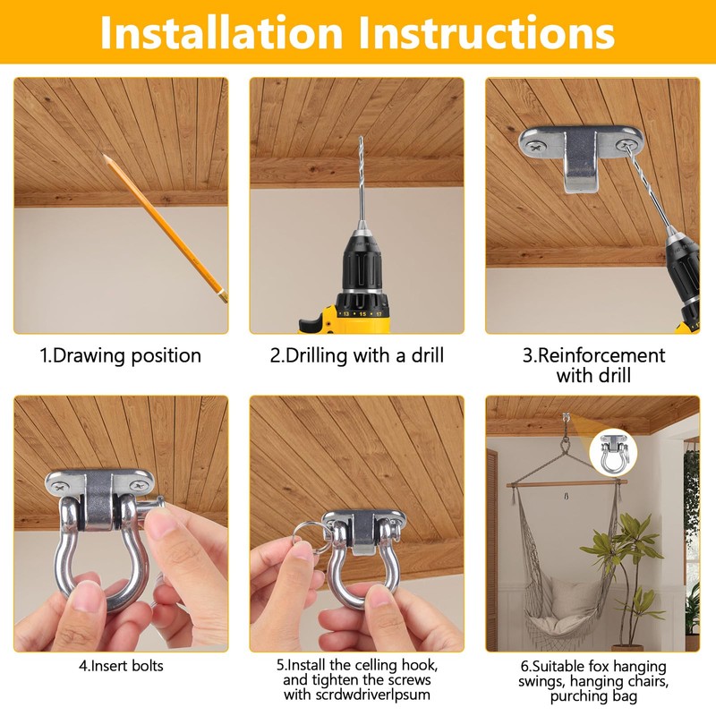 Awroutdoor Ceiling Hook Swing, Swing Hook, Hanging Hook with Screw
